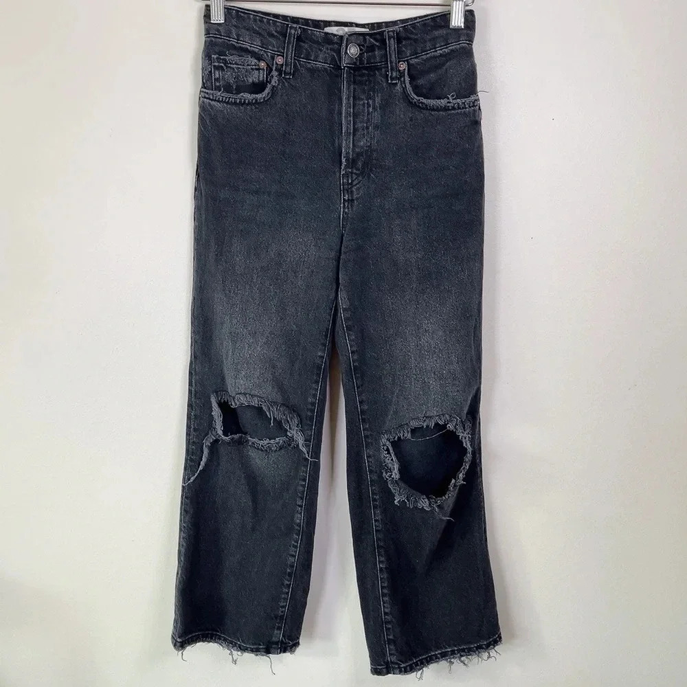 Free People We The Free Ribbed Knee Wide Leg Black Jeans